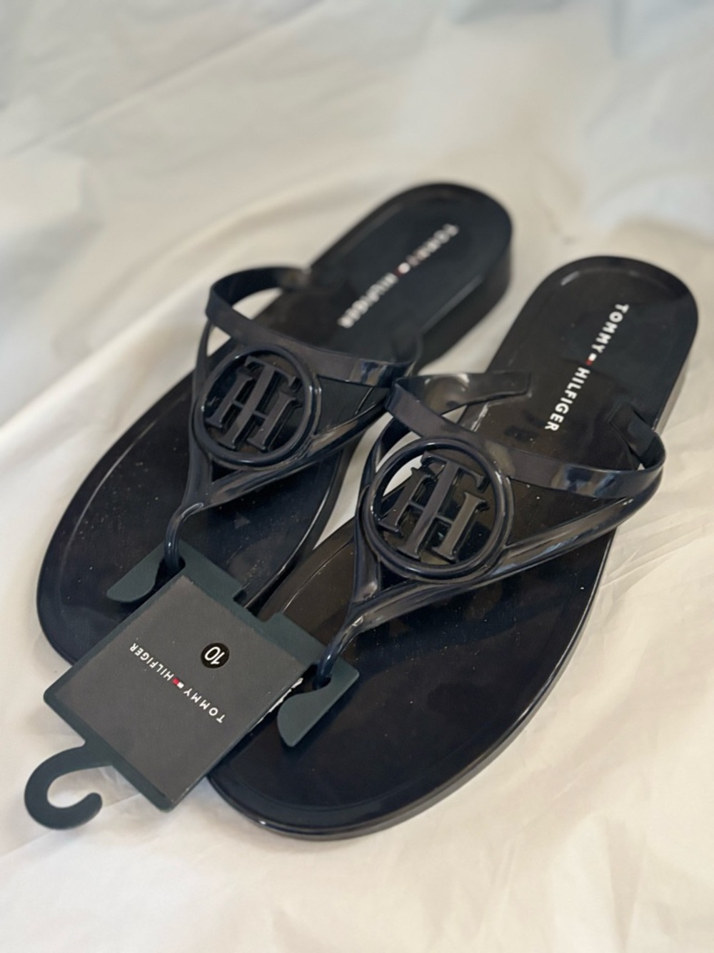 Tommy Hilfiger Navy Blue Logo Jelly Thong Sandals